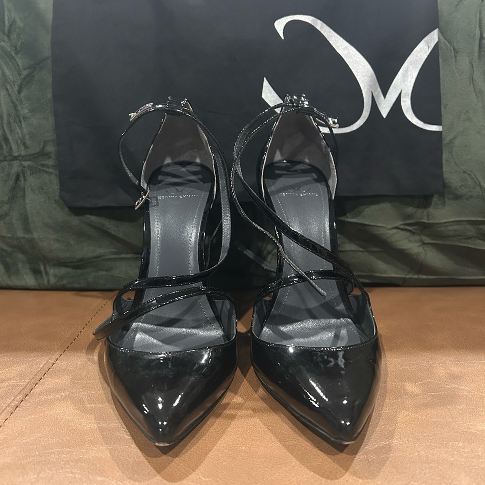 Monika Chiang Glossy Black Strappy Heels